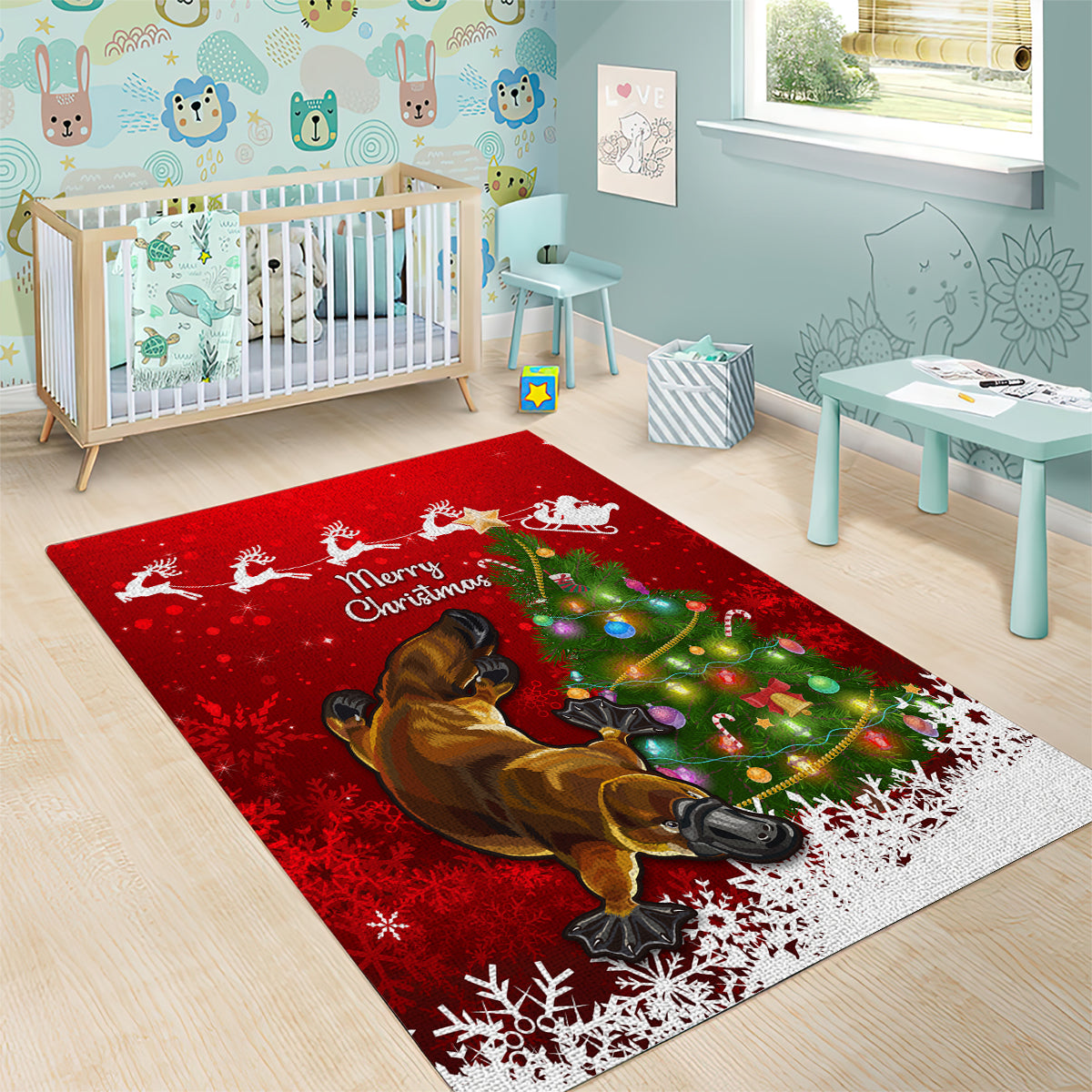 Australia Christmas Area Rug Aussie Platypus Xmas Vibes - Vibe Hoodie Shop