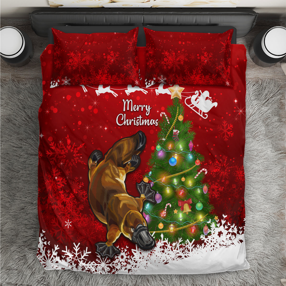 Australia Christmas Bedding Set Aussie Platypus Xmas Vibes - Vibe Hoodie Shop