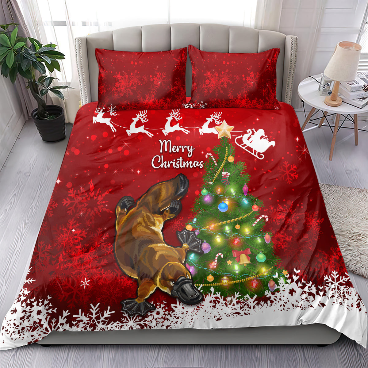 Australia Christmas Bedding Set Aussie Platypus Xmas Vibes - Vibe Hoodie Shop