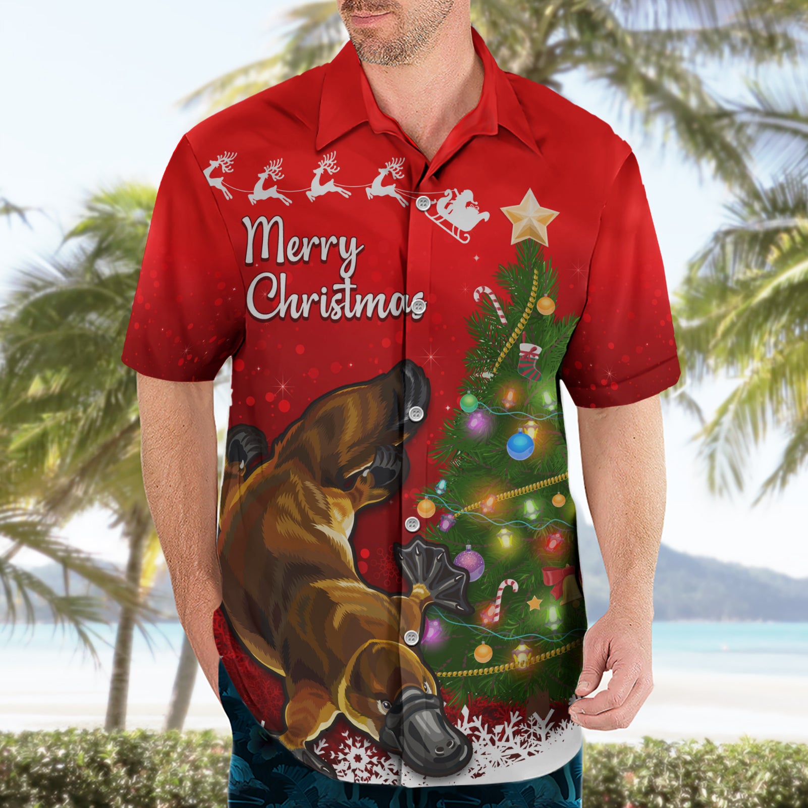 Personalised Australia Christmas Hawaiian Shirt Aussie Platypus Xmas Vibes - Vibe Hoodie Shop