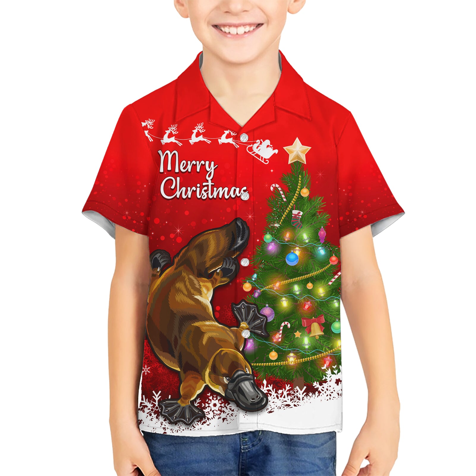 Personalised Australia Christmas Hawaiian Shirt Aussie Platypus Xmas Vibes - Vibe Hoodie Shop