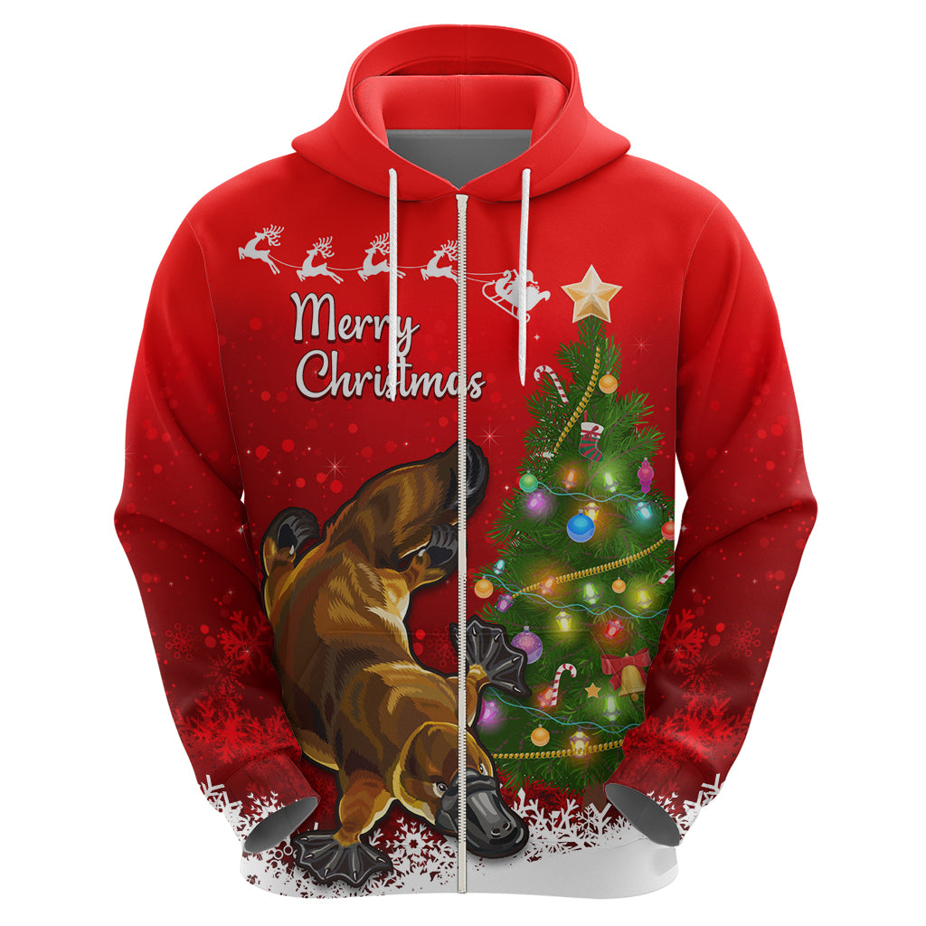 Personalised Australia Christmas Hoodie Aussie Platypus Xmas Vibes - Vibe Hoodie Shop