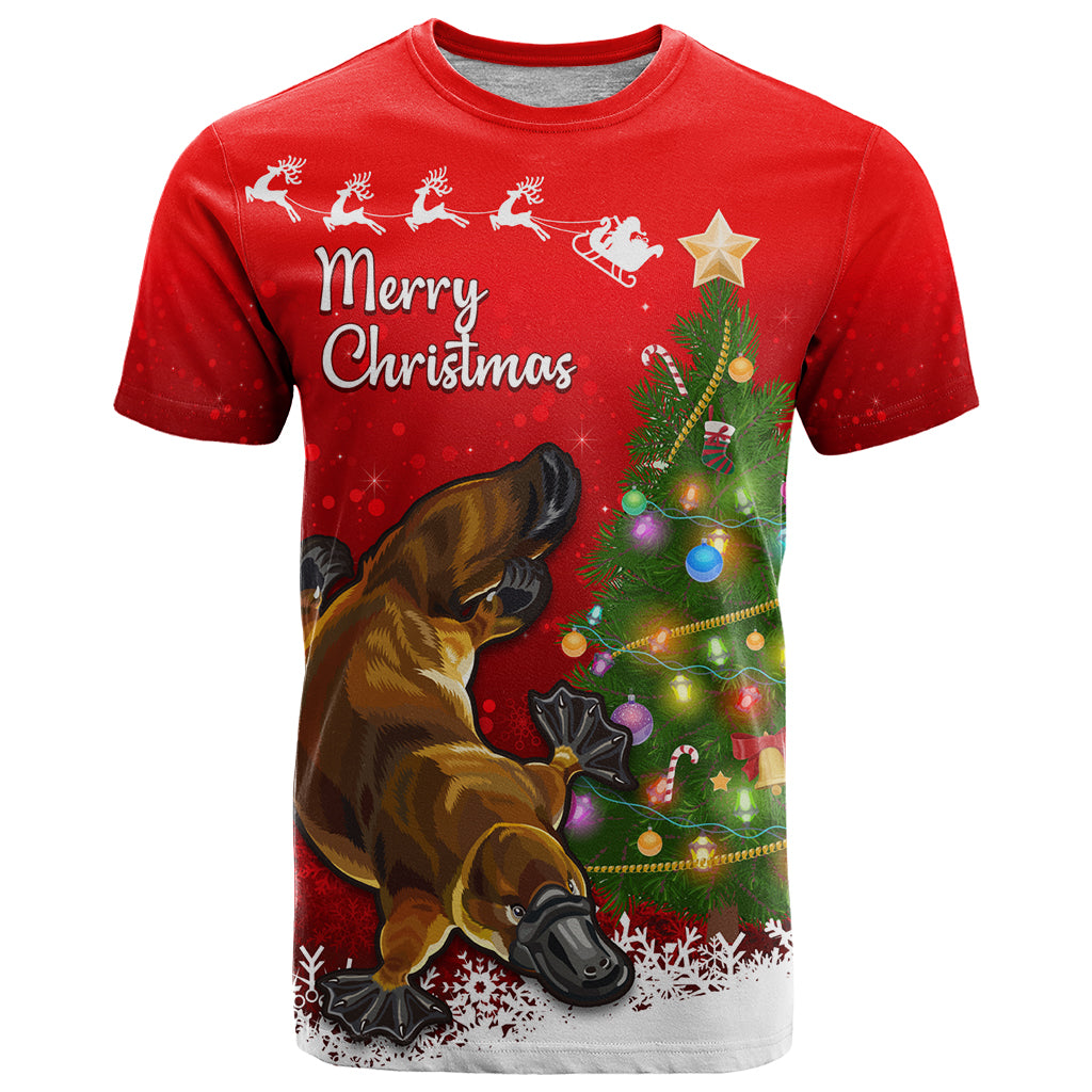 Personalised Australia Christmas T Shirt Aussie Platypus Xmas Vibes - Vibe Hoodie Shop