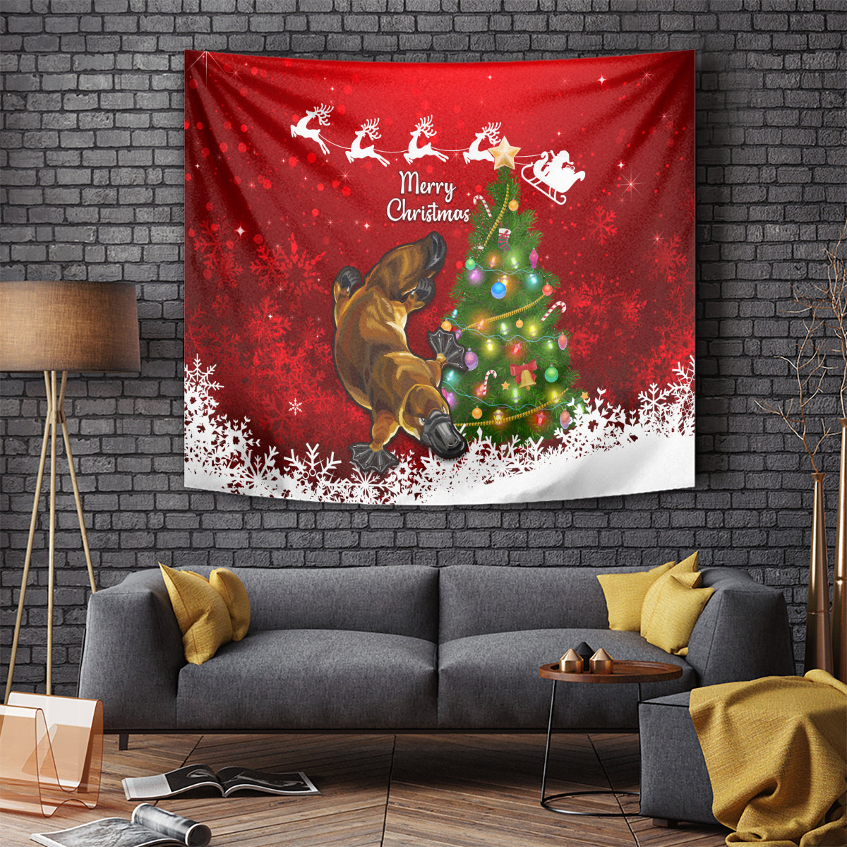 Australia Christmas Tapestry Aussie Platypus Xmas Vibes - Vibe Hoodie Shop