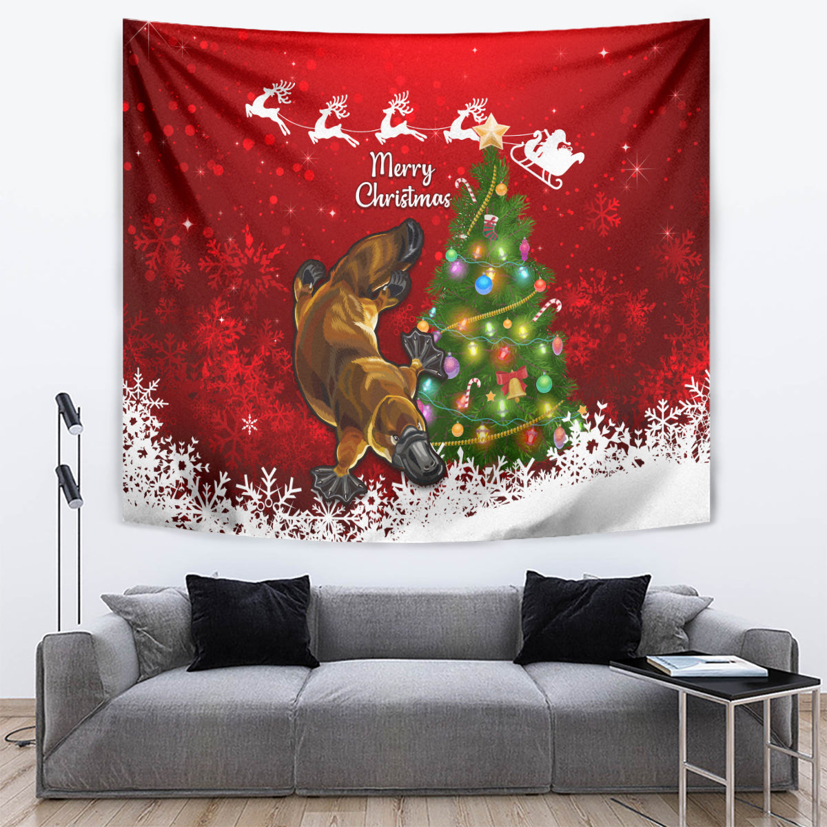 Australia Christmas Tapestry Aussie Platypus Xmas Vibes - Vibe Hoodie Shop