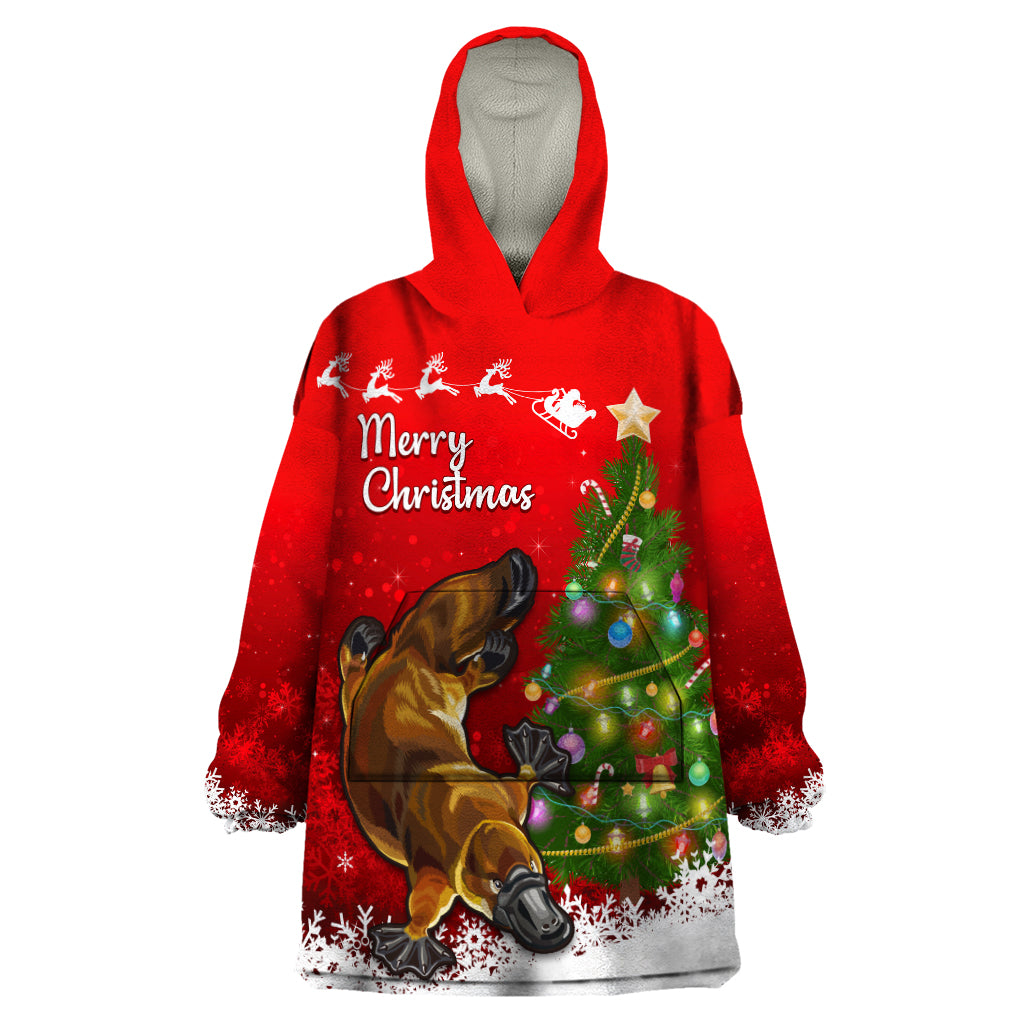 Personalised Australia Christmas Wearable Blanket Hoodie Aussie Platypus Xmas Vibes - Vibe Hoodie Shop