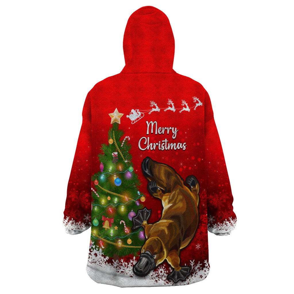 Personalised Australia Christmas Wearable Blanket Hoodie Aussie Platypus Xmas Vibes - Vibe Hoodie Shop