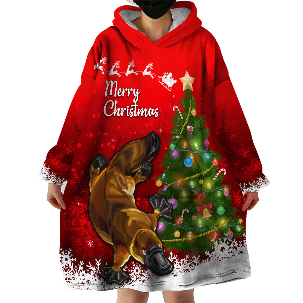 Personalised Australia Christmas Wearable Blanket Hoodie Aussie Platypus Xmas Vibes - Vibe Hoodie Shop