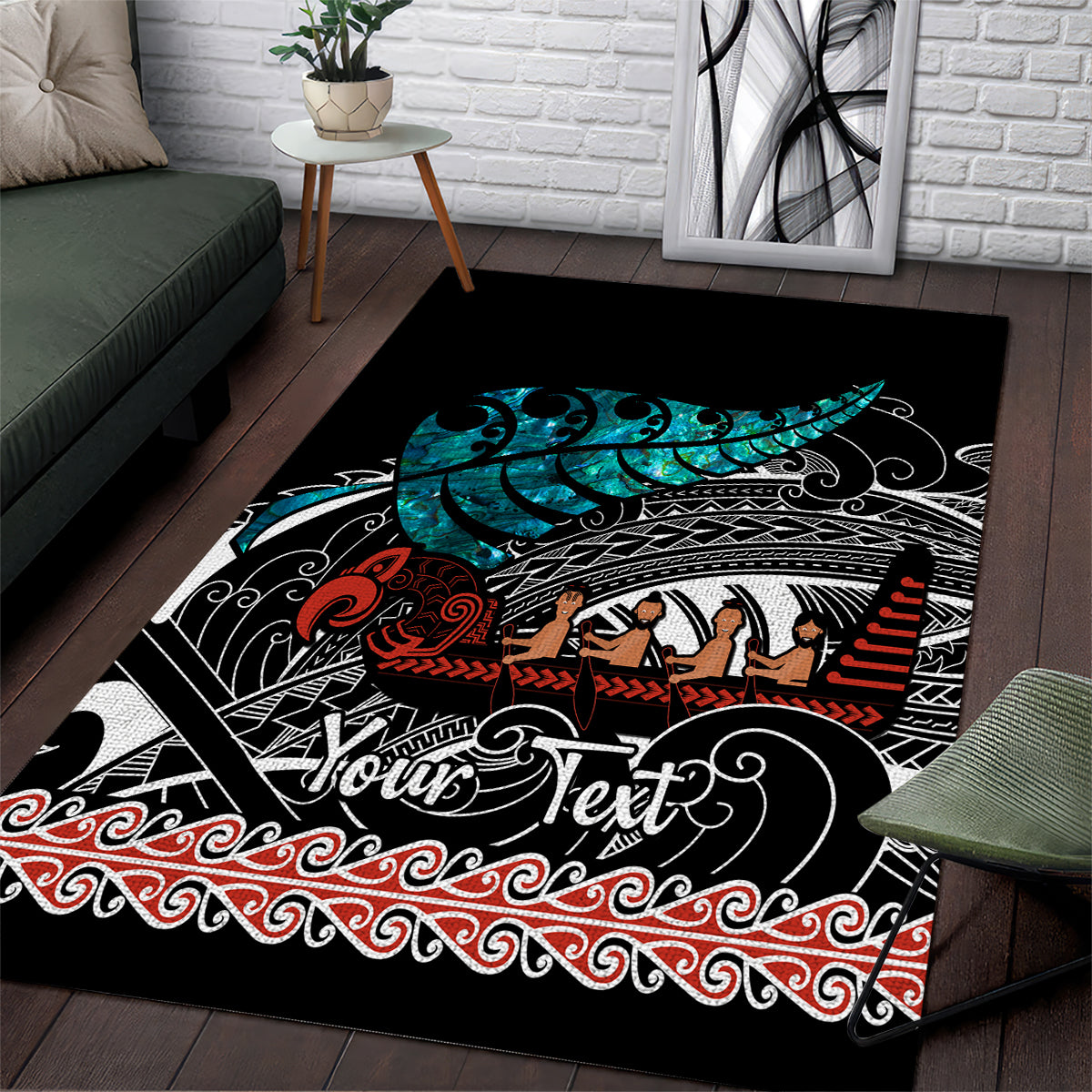 Personalised New Zealand Waka Area Rug Aotearoa Maori Silver Fern Pattern - Vibe Hoodie Shop