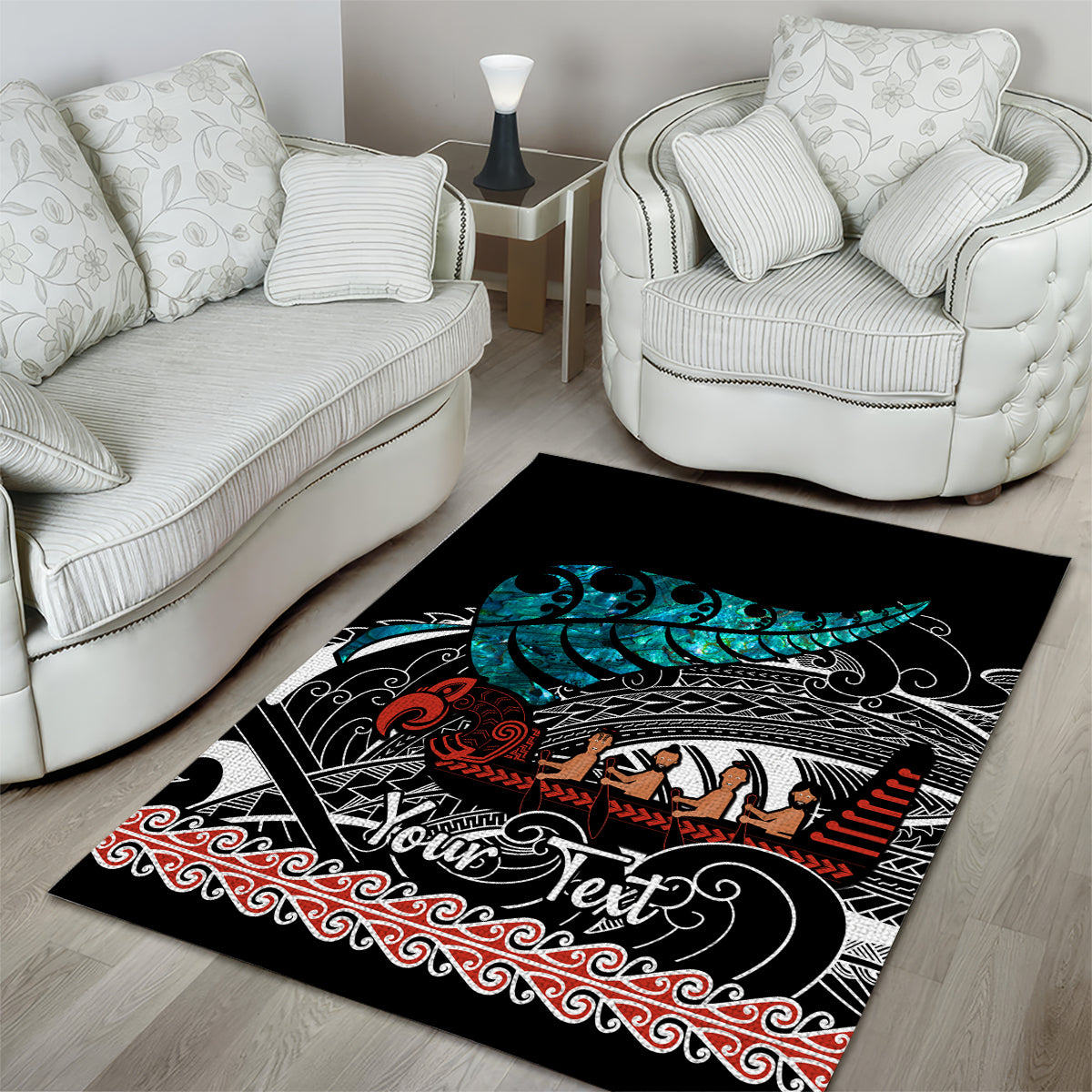 Personalised New Zealand Waka Area Rug Aotearoa Maori Silver Fern Pattern - Vibe Hoodie Shop