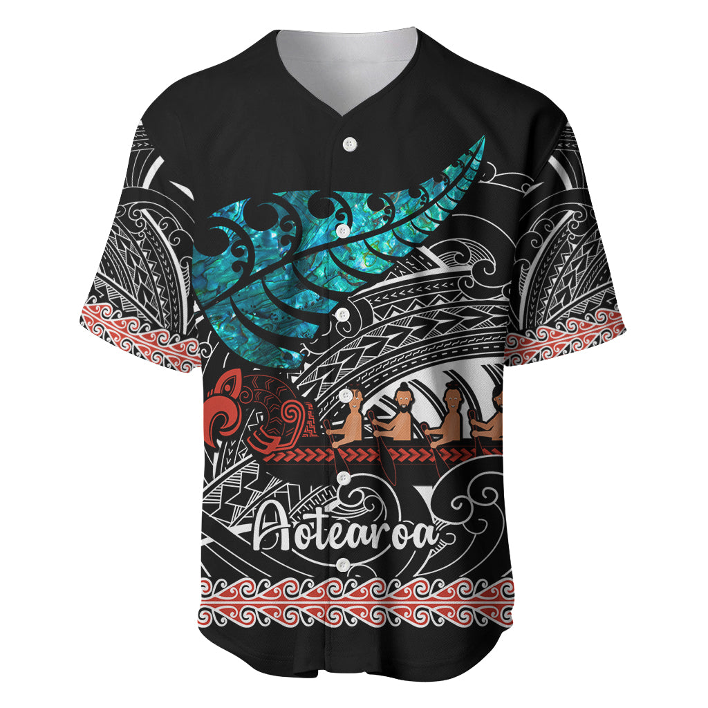 Personalised New Zealand Waka Baseball Jersey Aotearoa Maori Silver Fern Pattern - Vibe Hoodie Shop