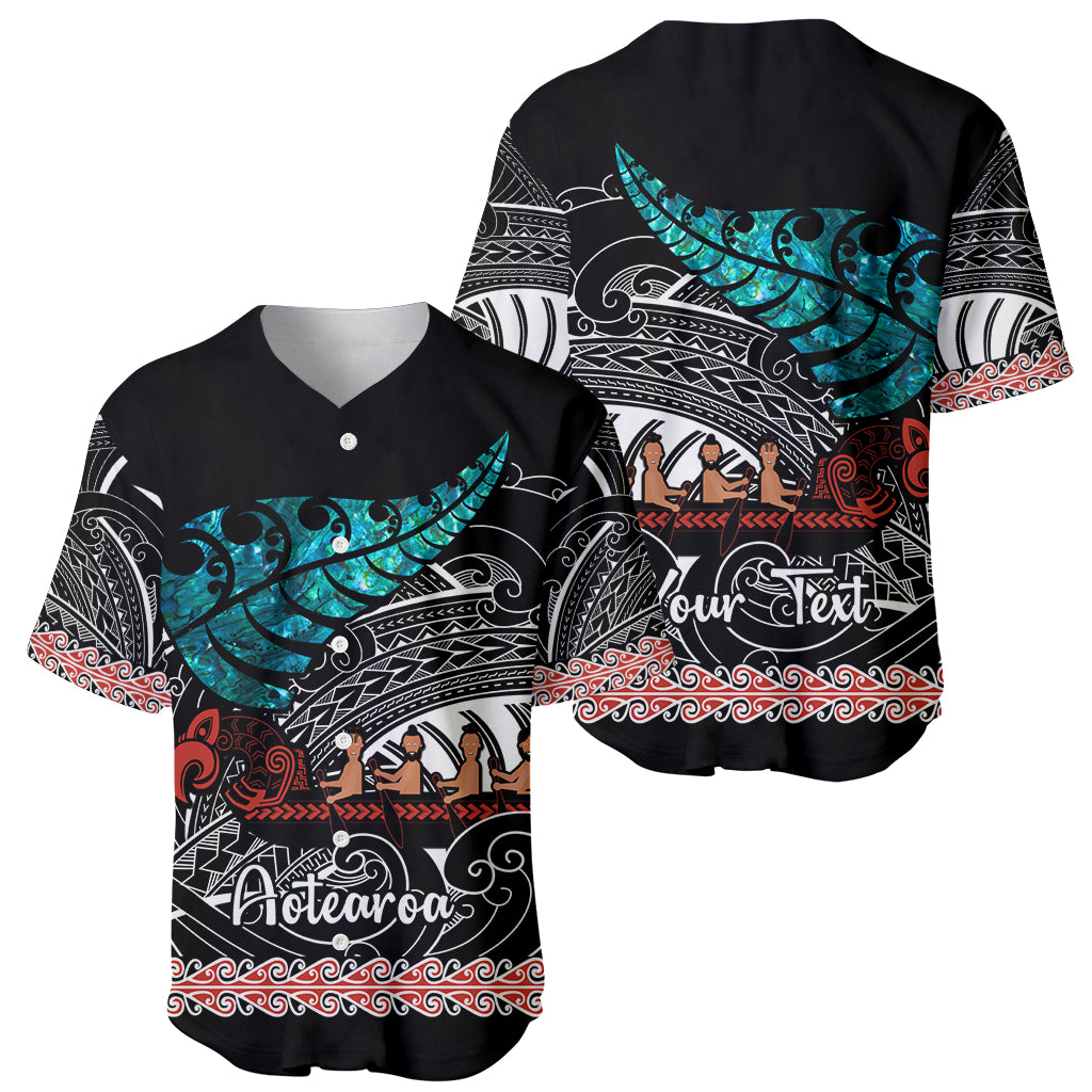 Personalised New Zealand Waka Baseball Jersey Aotearoa Maori Silver Fern Pattern - Vibe Hoodie Shop