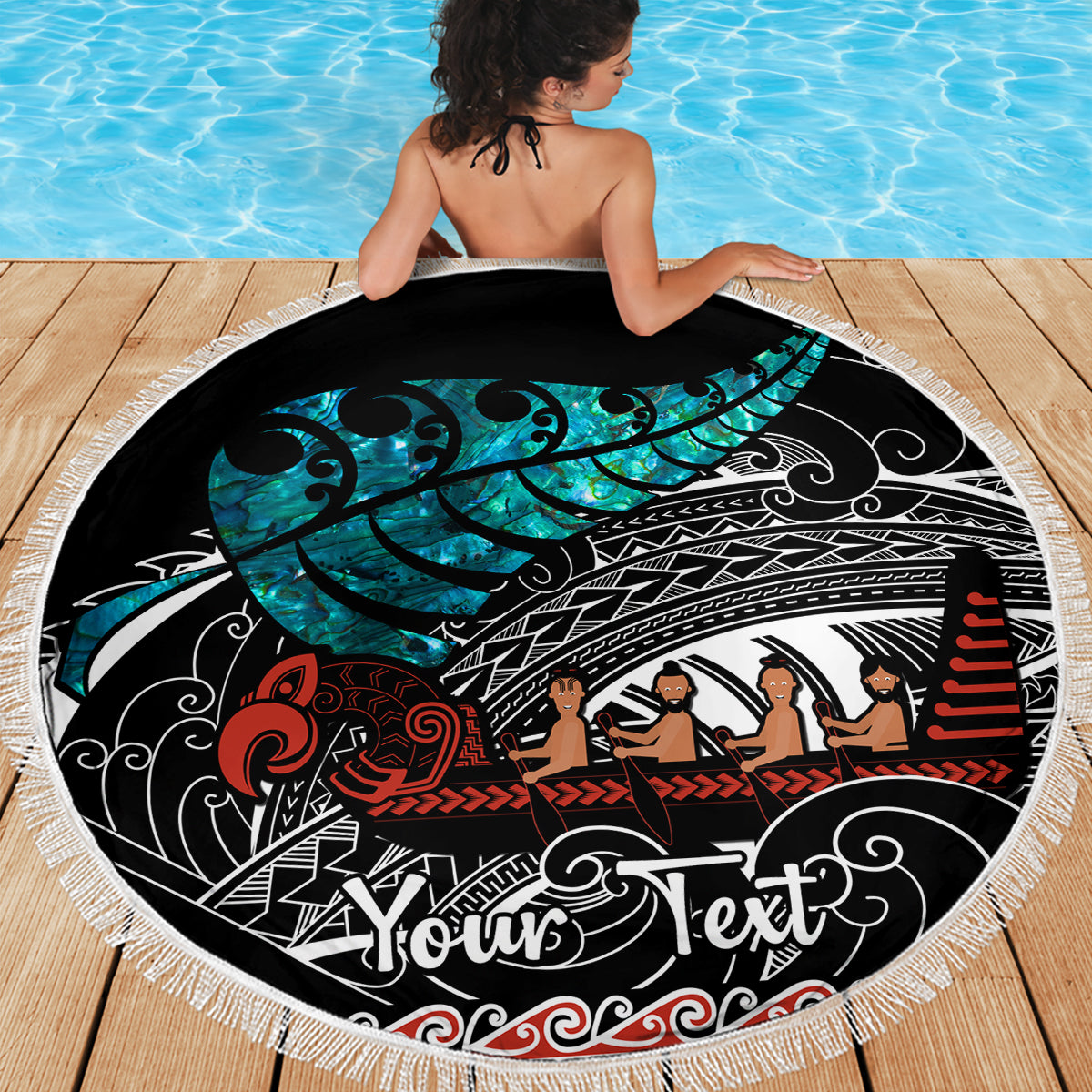 personalised-new-zealand-waka-beach-blanket-aotearoa-maori-silver-fern-pattern