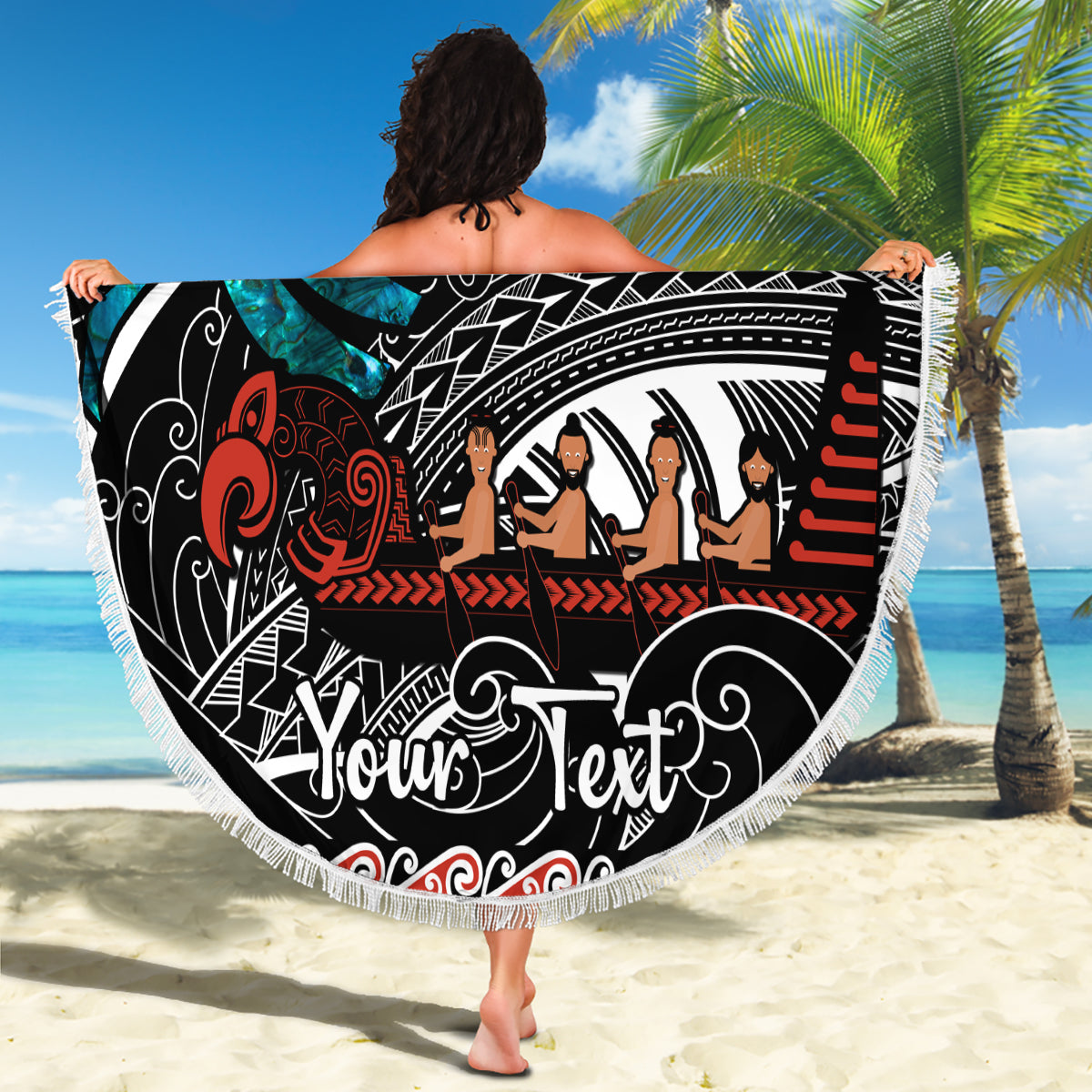 personalised-new-zealand-waka-beach-blanket-aotearoa-maori-silver-fern-pattern