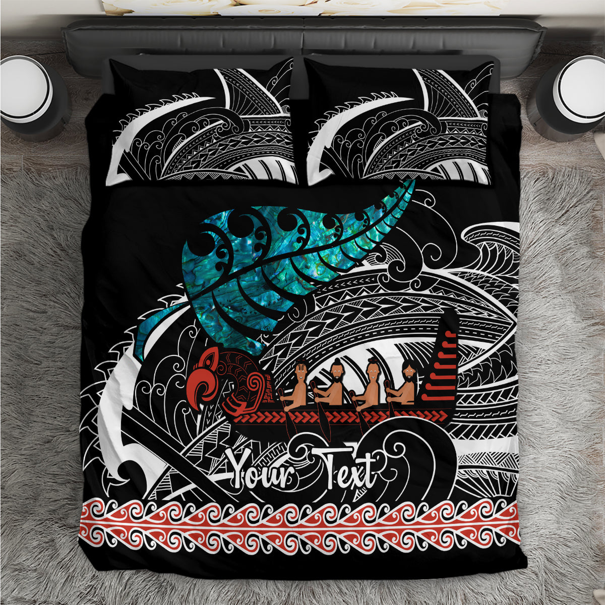 Personalised New Zealand Waka Bedding Set Aotearoa Maori Silver Fern Pattern - Vibe Hoodie Shop