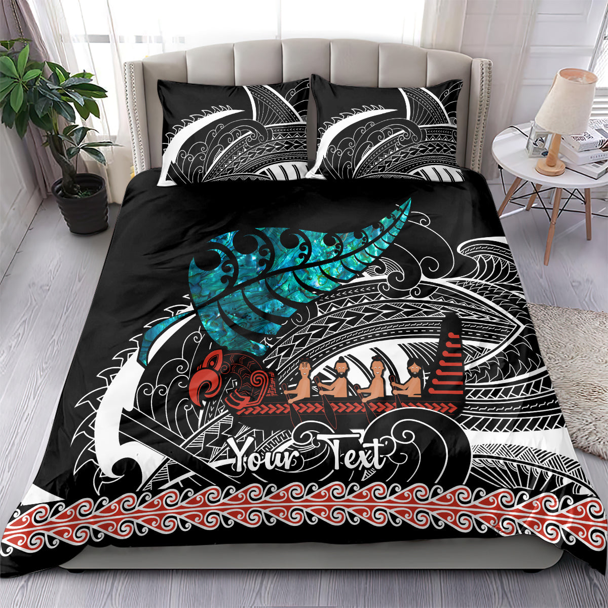 Personalised New Zealand Waka Bedding Set Aotearoa Maori Silver Fern Pattern - Vibe Hoodie Shop