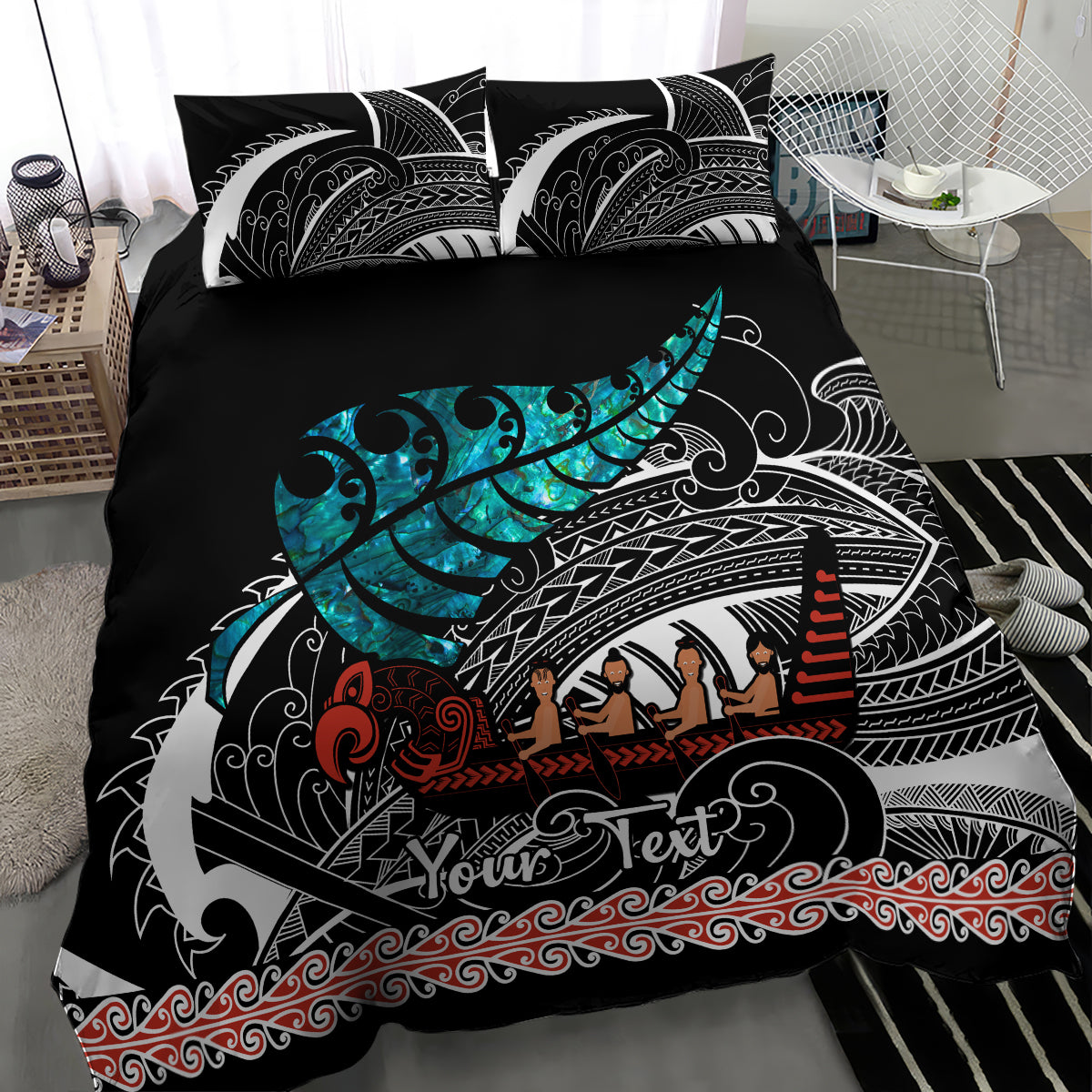 Personalised New Zealand Waka Bedding Set Aotearoa Maori Silver Fern Pattern - Vibe Hoodie Shop