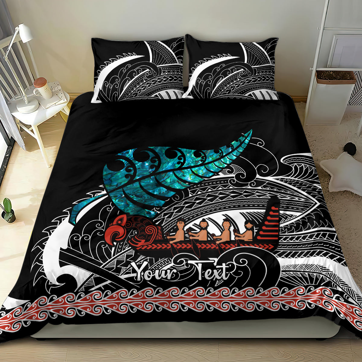 Personalised New Zealand Waka Bedding Set Aotearoa Maori Silver Fern Pattern - Vibe Hoodie Shop