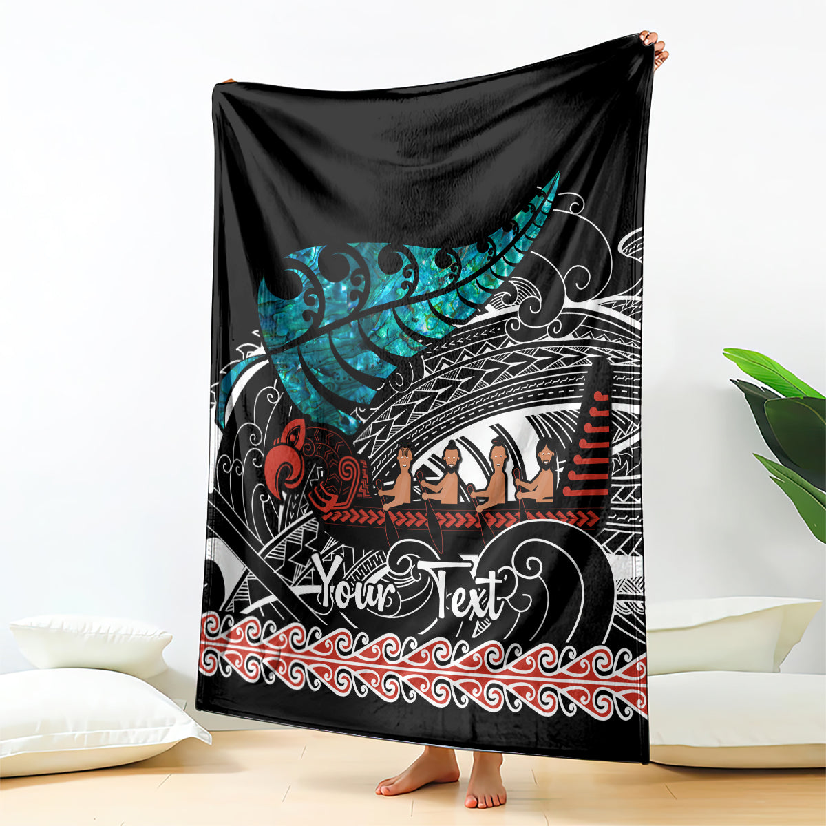 Personalised New Zealand Waka Blanket Aotearoa Maori Silver Fern Pattern - Vibe Hoodie Shop