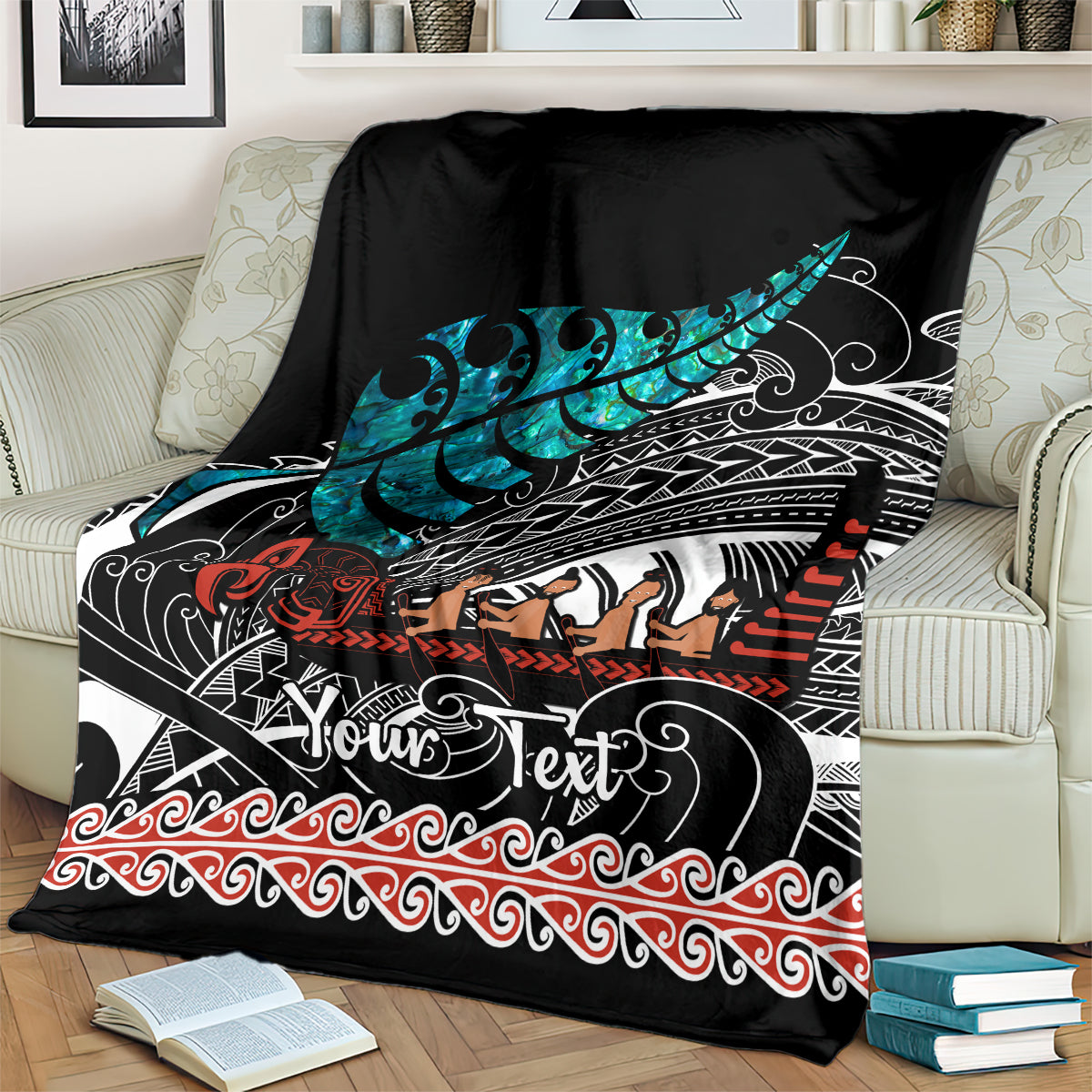 Personalised New Zealand Waka Blanket Aotearoa Maori Silver Fern Pattern - Vibe Hoodie Shop