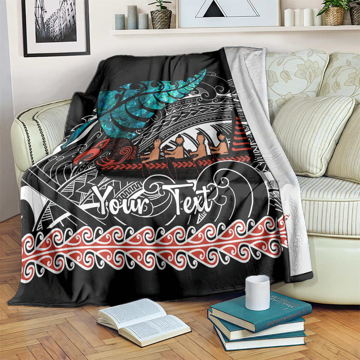 Personalised New Zealand Waka Blanket Aotearoa Maori Silver Fern Pattern - Vibe Hoodie Shop