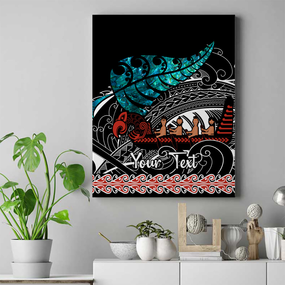 personalised-new-zealand-waka-canvas-wall-art-aotearoa-maori-silver-fern-pattern