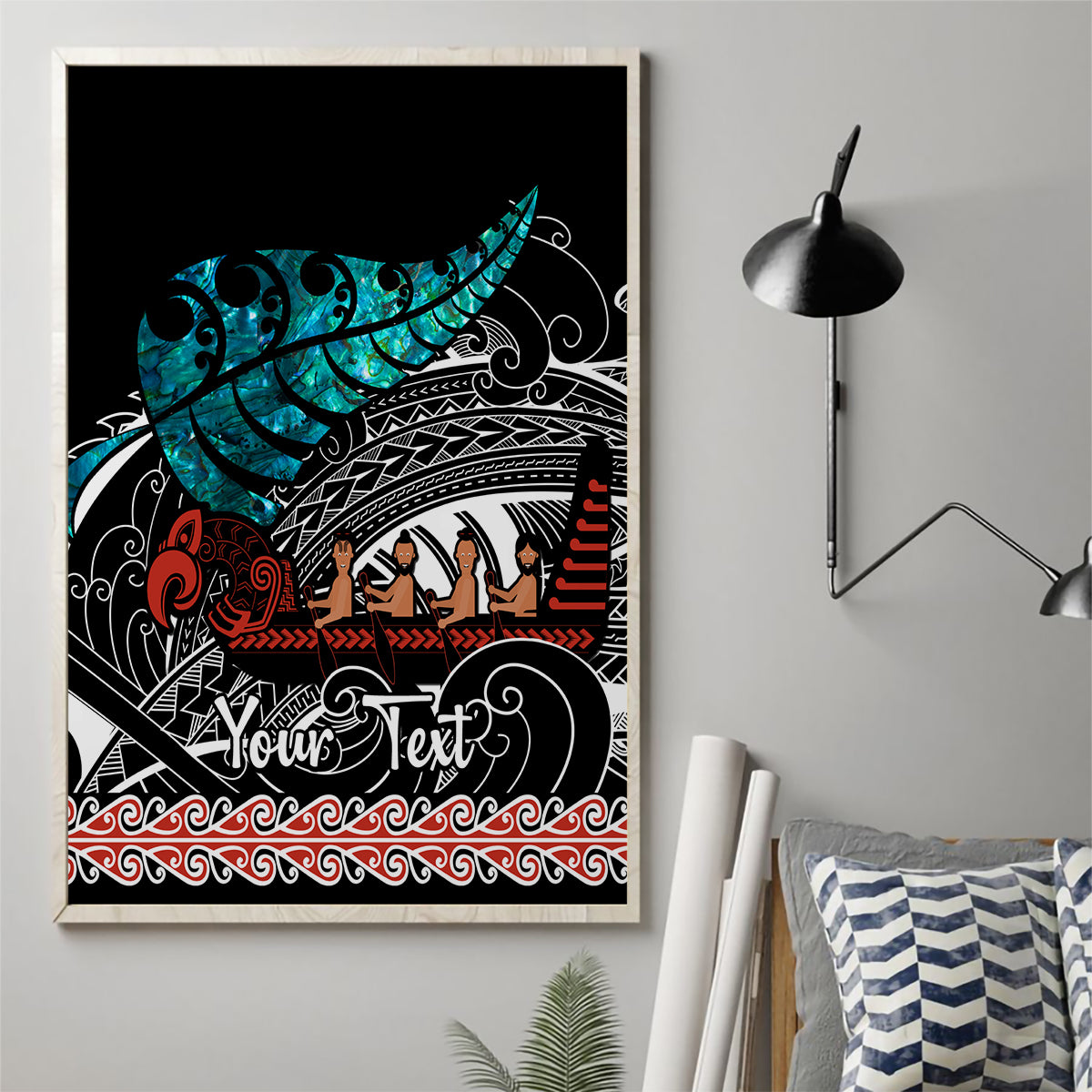 personalised-new-zealand-waka-canvas-wall-art-aotearoa-maori-silver-fern-pattern