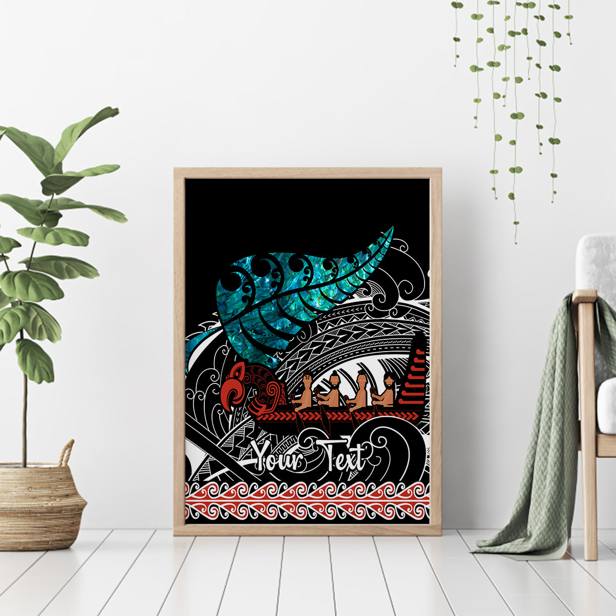 personalised-new-zealand-waka-canvas-wall-art-aotearoa-maori-silver-fern-pattern