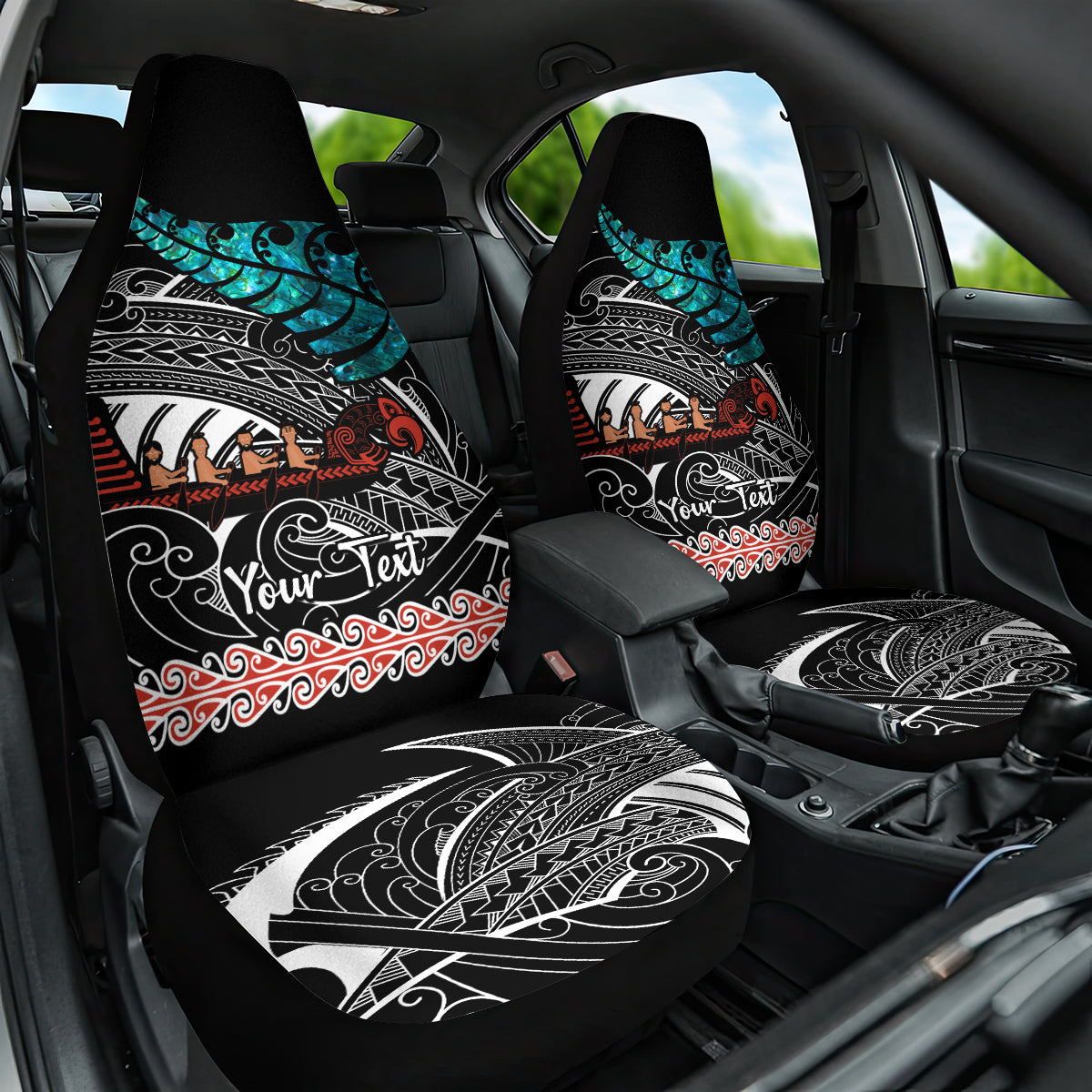 Personalised New Zealand Waka Car Seat Cover Aotearoa Maori Silver Fern Pattern - Vibe Hoodie Shop