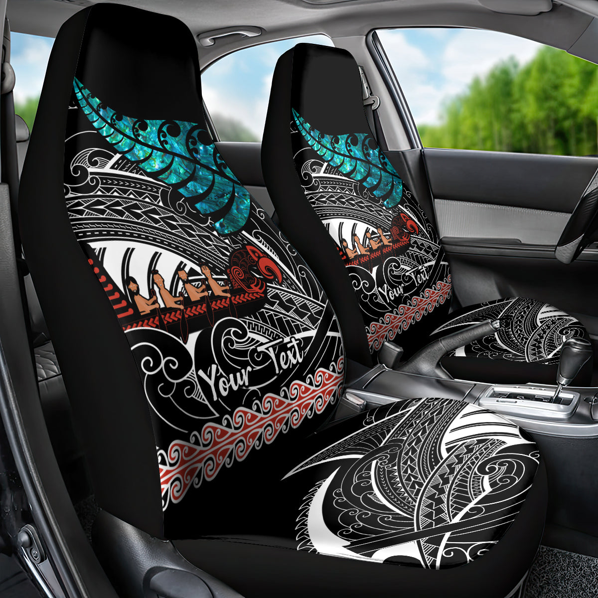 Personalised New Zealand Waka Car Seat Cover Aotearoa Maori Silver Fern Pattern - Vibe Hoodie Shop