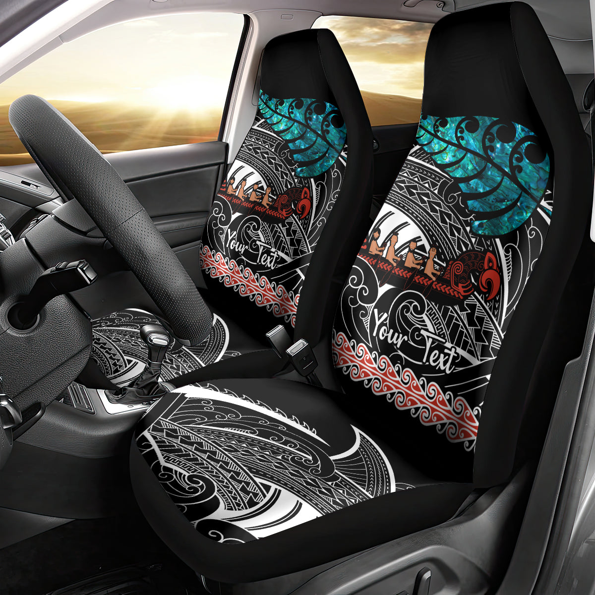 Personalised New Zealand Waka Car Seat Cover Aotearoa Maori Silver Fern Pattern - Vibe Hoodie Shop