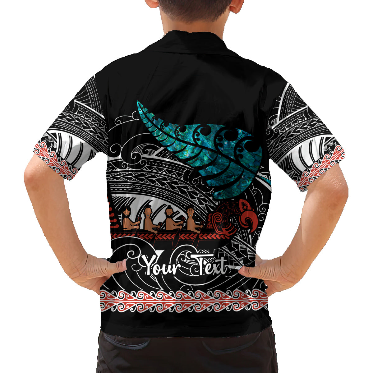 personalised-new-zealand-waka-family-matching-long-sleeve-bodycon-dress-and-hawaiian-shirt-aotearoa-maori-silver-fern-pattern