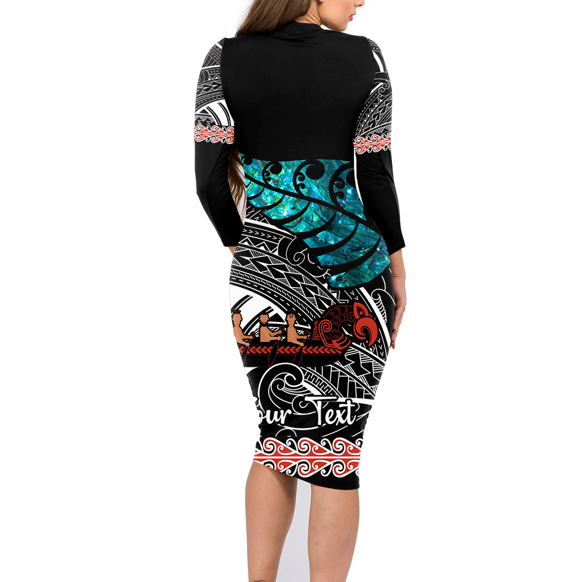 personalised-new-zealand-waka-family-matching-long-sleeve-bodycon-dress-and-hawaiian-shirt-aotearoa-maori-silver-fern-pattern