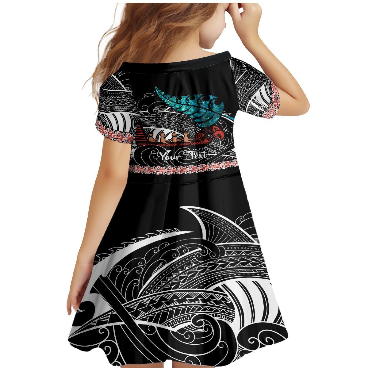 personalised-new-zealand-waka-family-matching-mermaid-dress-and-hawaiian-shirt-aotearoa-maori-silver-fern-pattern