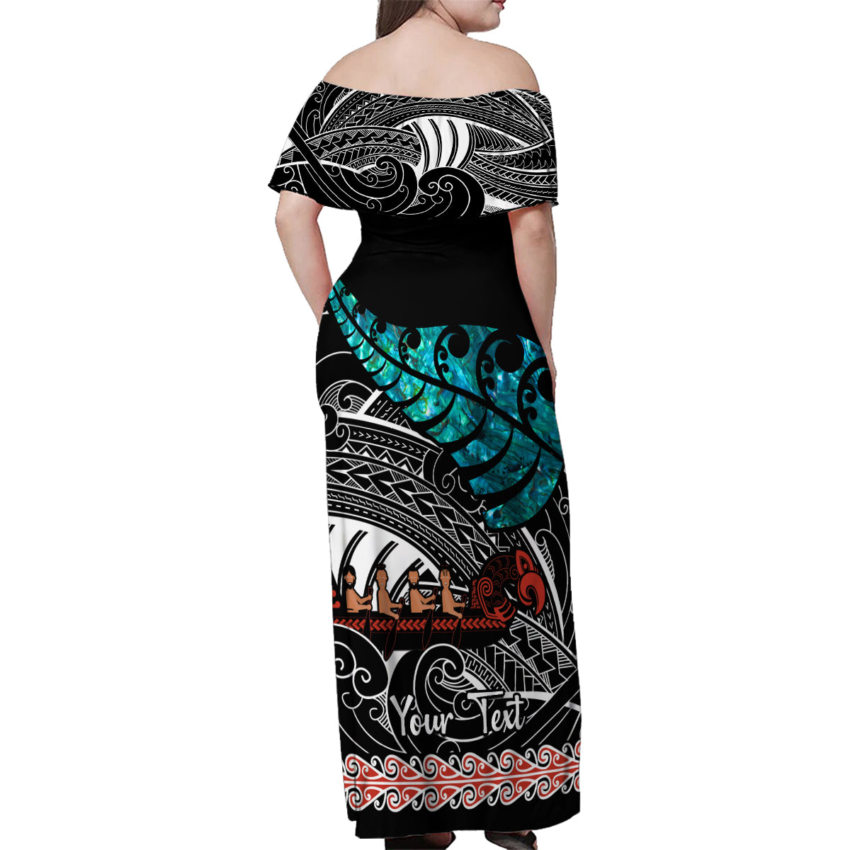 personalised-new-zealand-waka-family-matching-off-shoulder-maxi-dress-and-hawaiian-shirt-aotearoa-maori-silver-fern-pattern