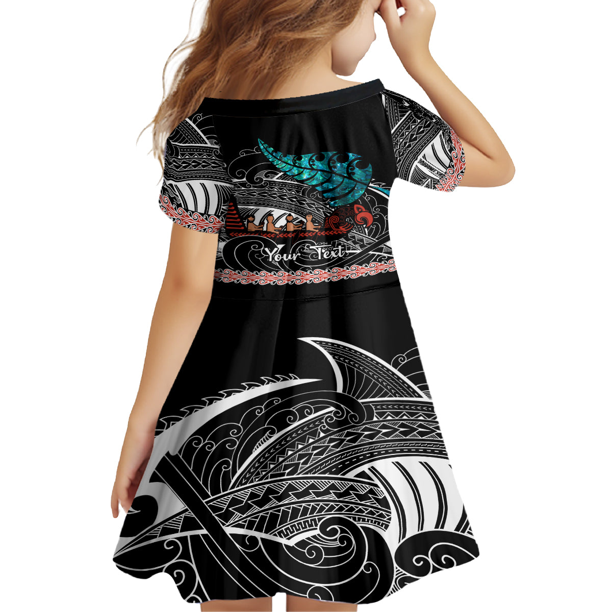 personalised-new-zealand-waka-family-matching-off-shoulder-short-dress-and-hawaiian-shirt-aotearoa-maori-silver-fern-pattern