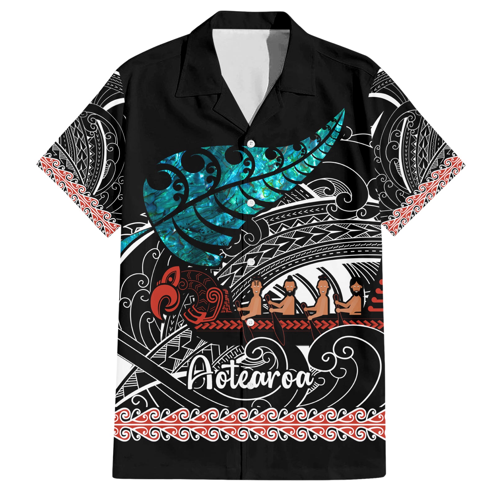 personalised-new-zealand-waka-family-matching-short-sleeve-bodycon-dress-and-hawaiian-shirt-aotearoa-maori-silver-fern-pattern