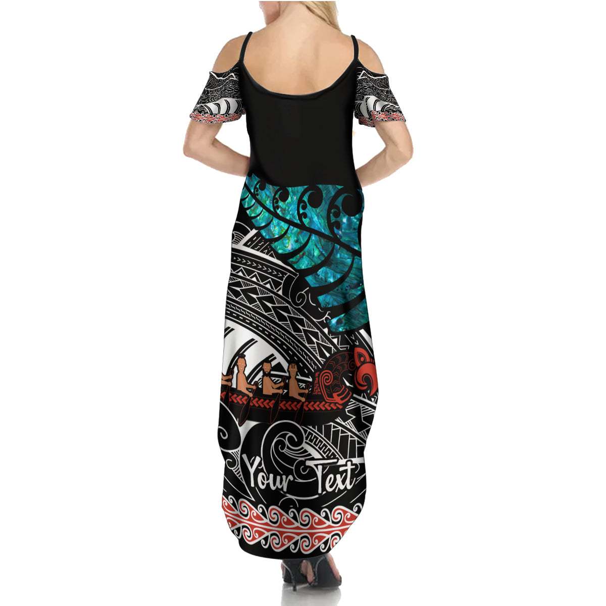 personalised-new-zealand-waka-family-matching-summer-maxi-dress-and-hawaiian-shirt-aotearoa-maori-silver-fern-pattern