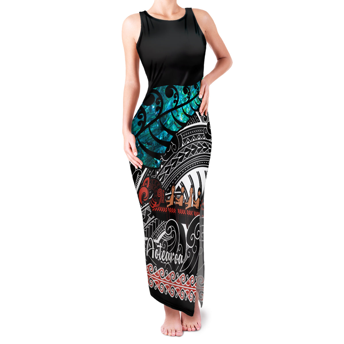 personalised-new-zealand-waka-family-matching-tank-maxi-dress-and-hawaiian-shirt-aotearoa-maori-silver-fern-pattern