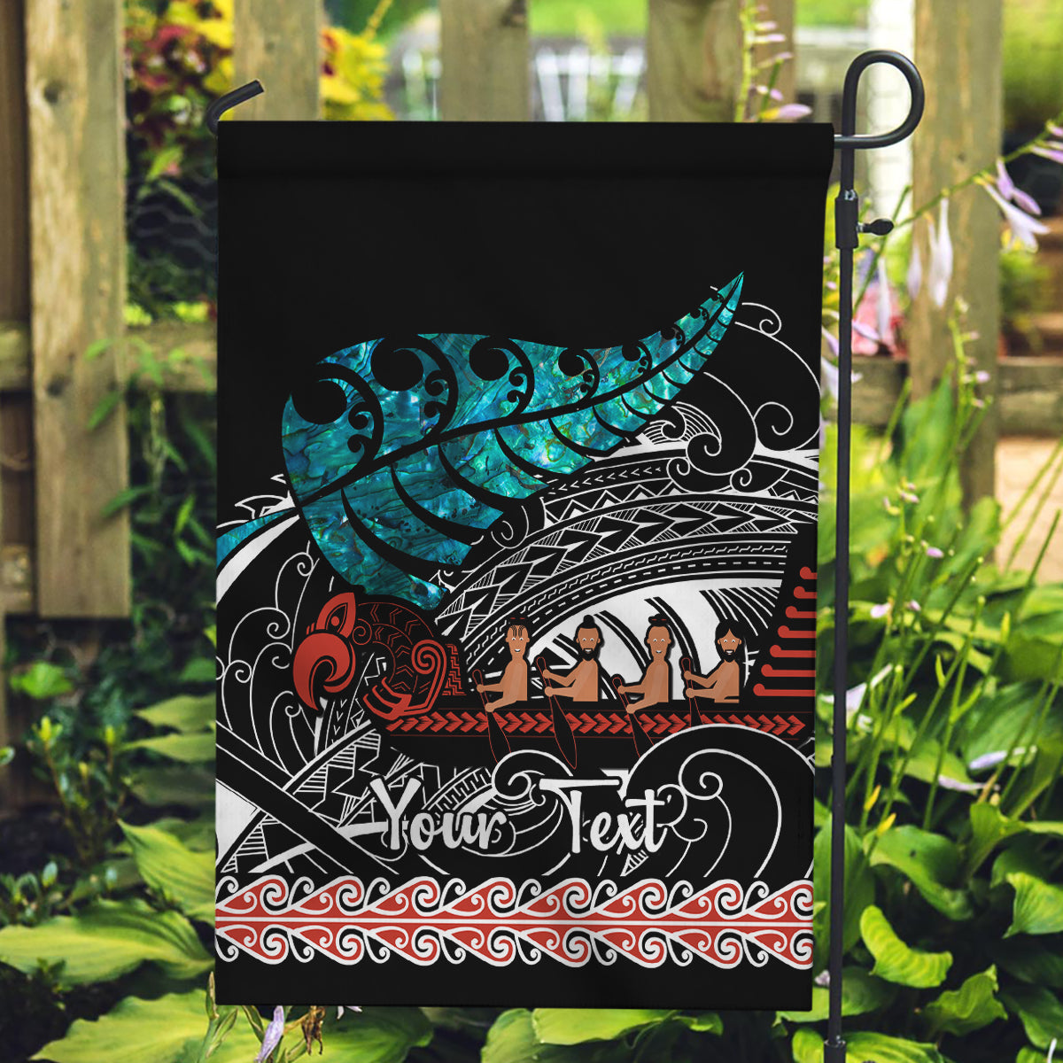 Personalised New Zealand Waka Garden Flag Aotearoa Maori Silver Fern Pattern - Vibe Hoodie Shop