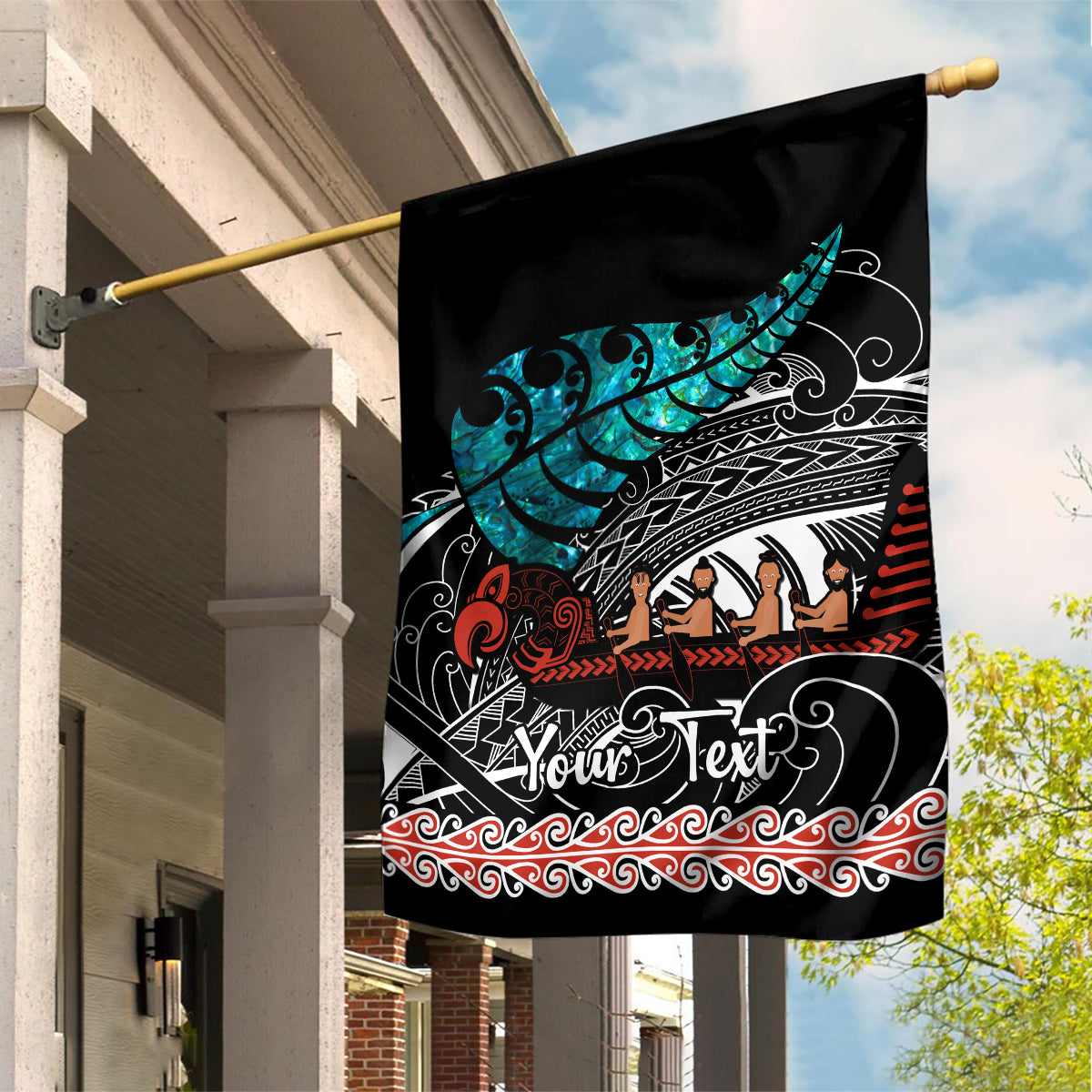 Personalised New Zealand Waka Garden Flag Aotearoa Maori Silver Fern Pattern - Vibe Hoodie Shop