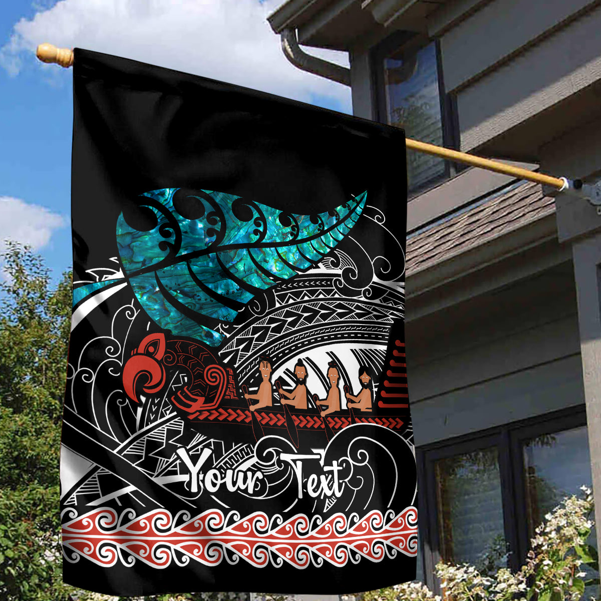 Personalised New Zealand Waka Garden Flag Aotearoa Maori Silver Fern Pattern - Vibe Hoodie Shop