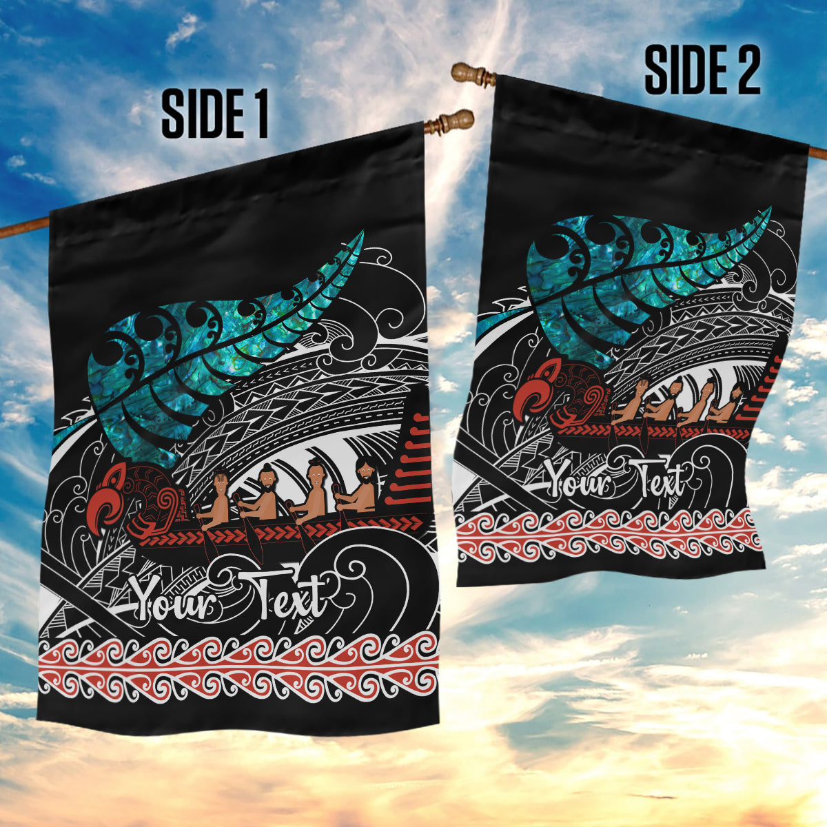 Personalised New Zealand Waka Garden Flag Aotearoa Maori Silver Fern Pattern - Vibe Hoodie Shop