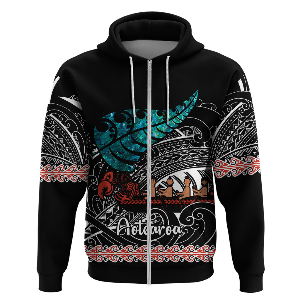 Personalised New Zealand Waka Hoodie Aotearoa Maori Silver Fern Pattern - Vibe Hoodie Shop