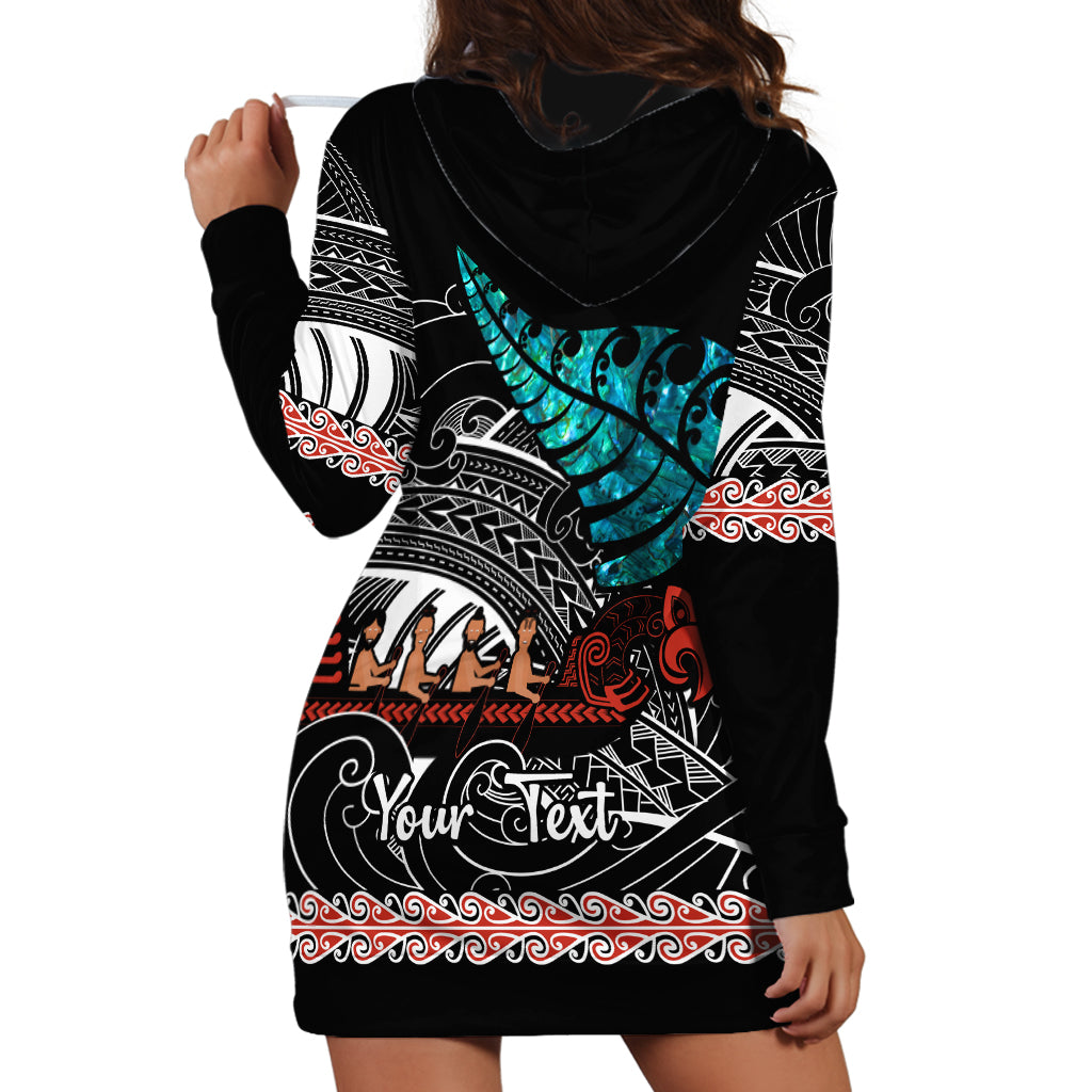 Personalised New Zealand Waka Hoodie Dress Aotearoa Maori Silver Fern Pattern - Vibe Hoodie Shop