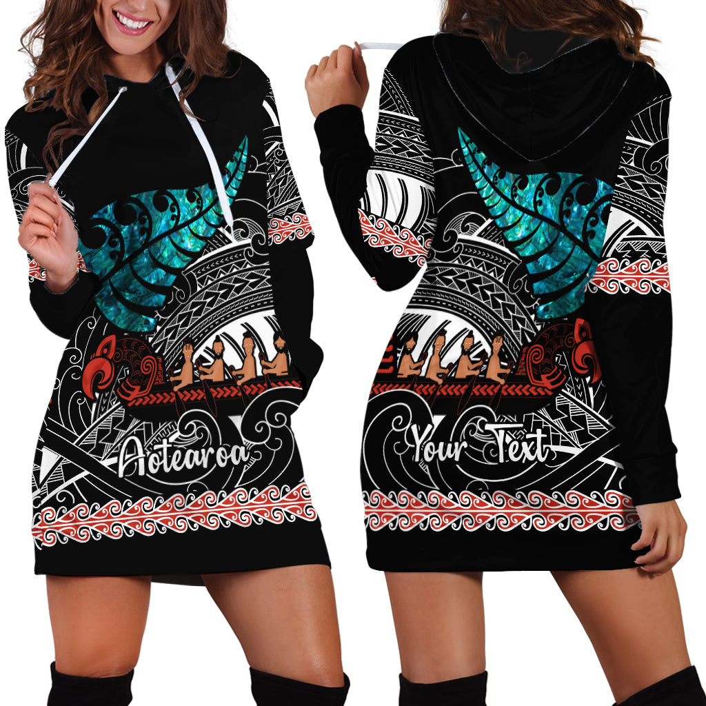 Personalised New Zealand Waka Hoodie Dress Aotearoa Maori Silver Fern Pattern - Vibe Hoodie Shop