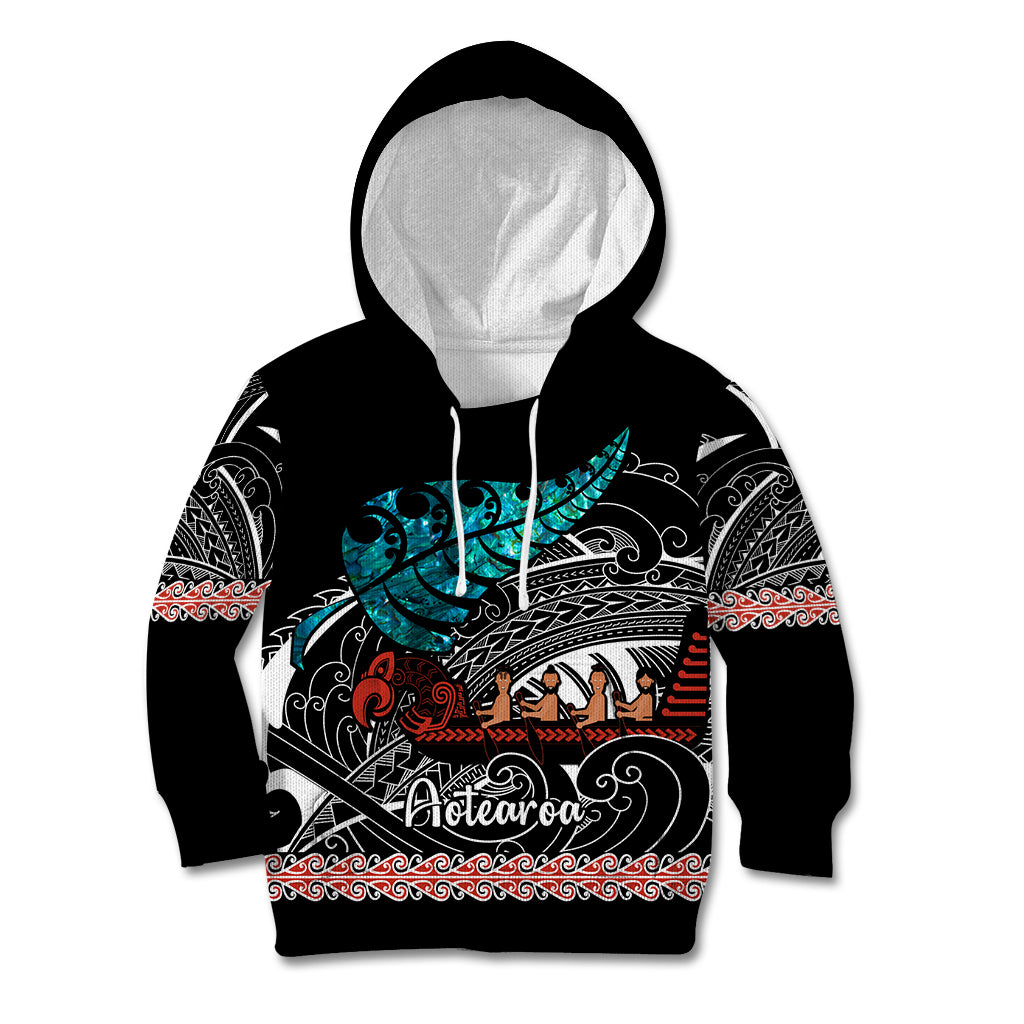 Personalised New Zealand Waka Kid Hoodie Aotearoa Maori Silver Fern Pattern - Vibe Hoodie Shop