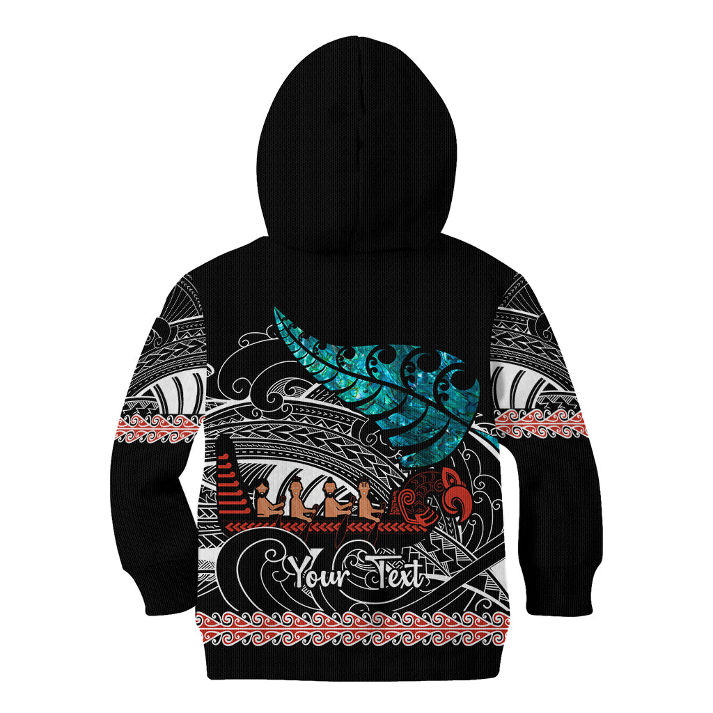 Personalised New Zealand Waka Kid Hoodie Aotearoa Maori Silver Fern Pattern - Vibe Hoodie Shop