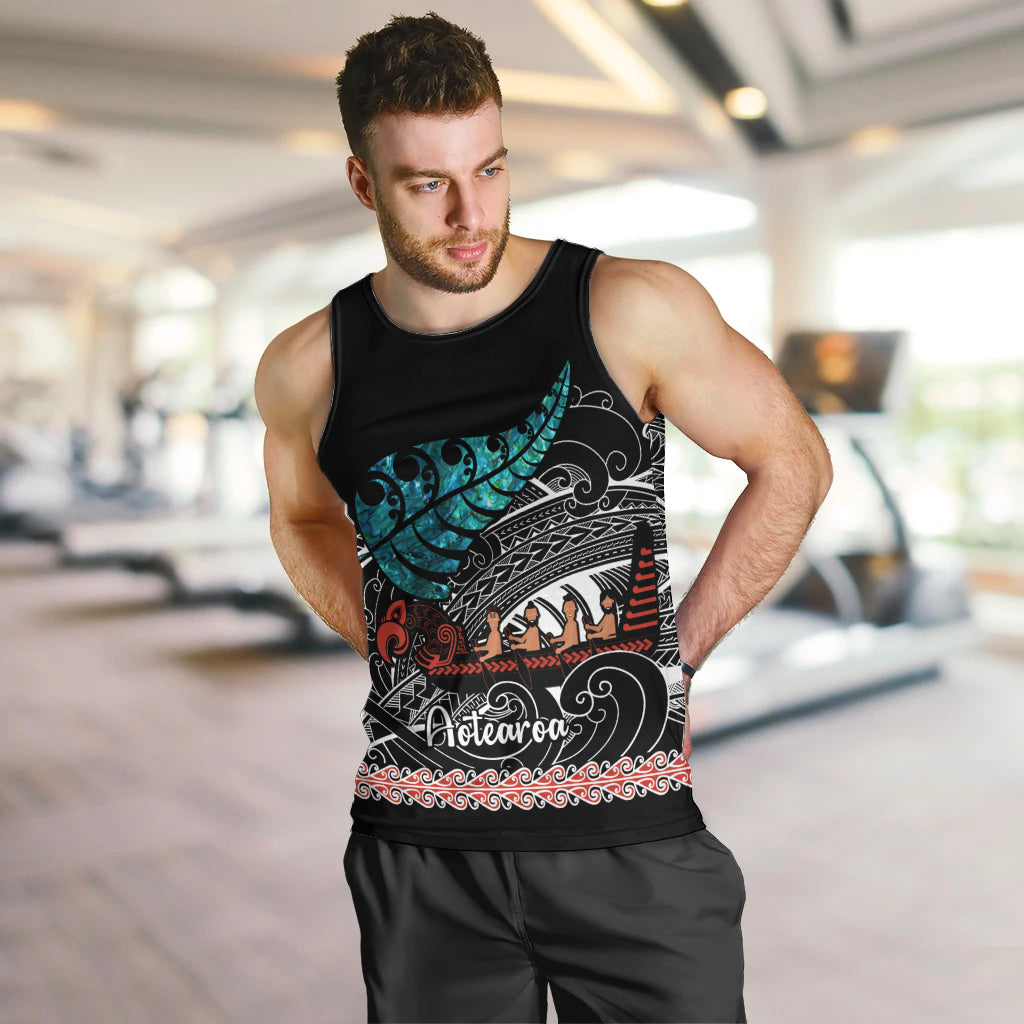 Personalised New Zealand Waka Men Tank Top Aotearoa Maori Silver Fern Pattern - Vibe Hoodie Shop