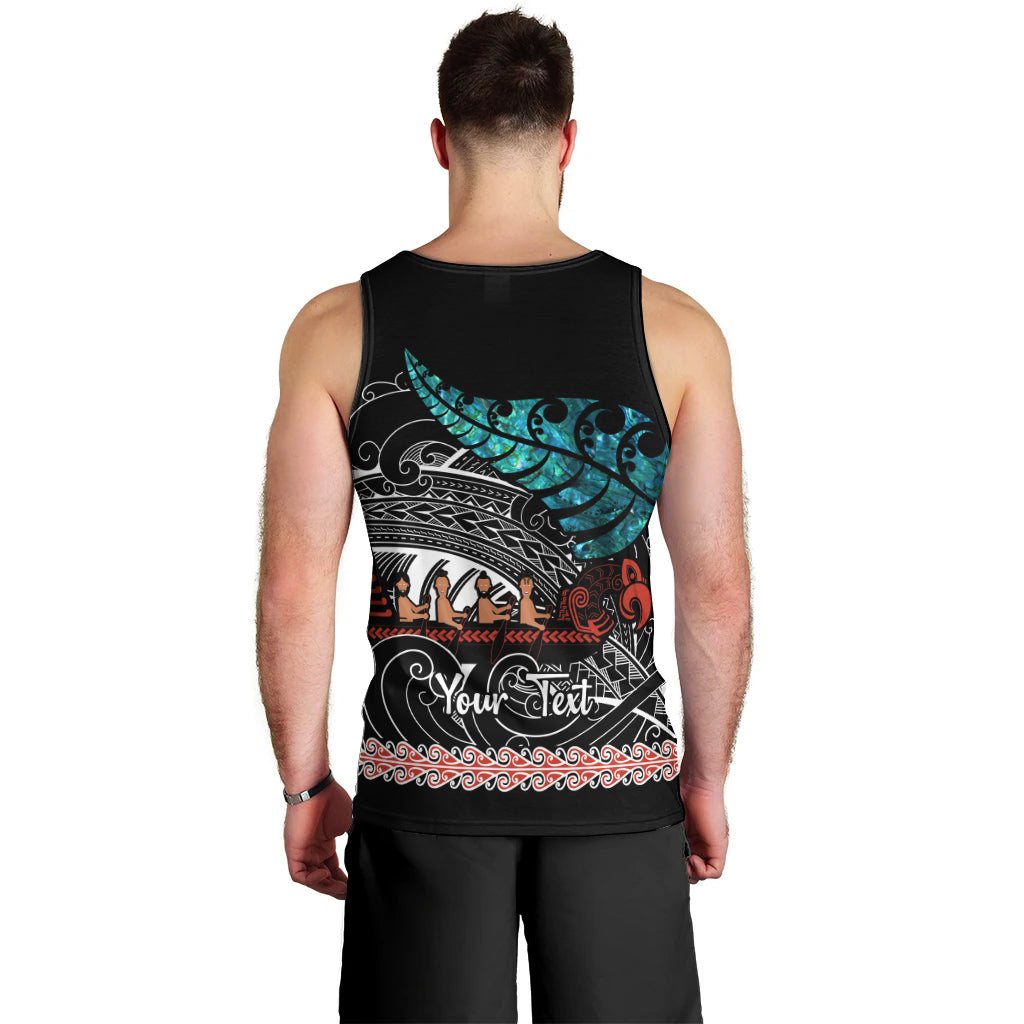 Personalised New Zealand Waka Men Tank Top Aotearoa Maori Silver Fern Pattern - Vibe Hoodie Shop